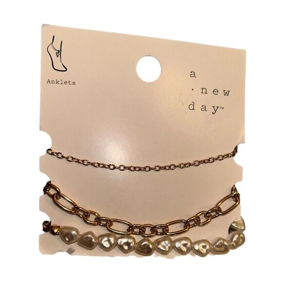 Target a new day 3 piece ankle bracelets anklets Gold And‎ Pearls - Picture 1 of 3